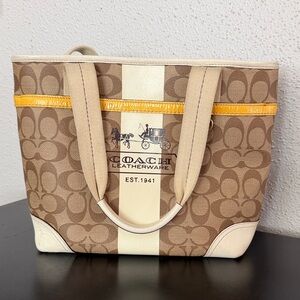 Coach Tan and Cream Signature Tote